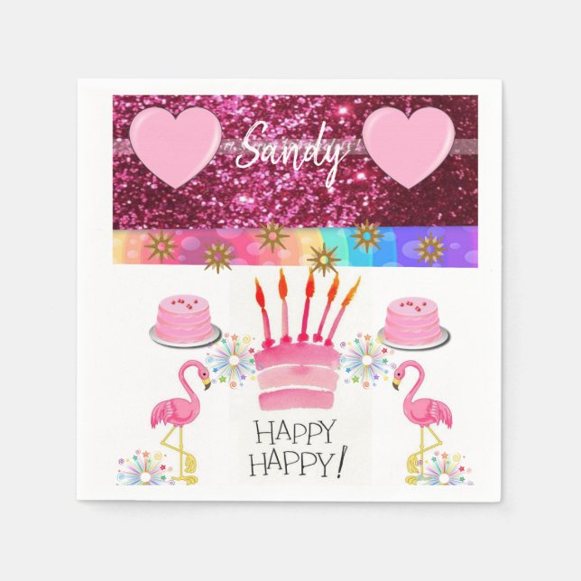 Servilleta De Papel Toallas de Papel de Cumpleaños Feliz, Flamingo (Anverso)