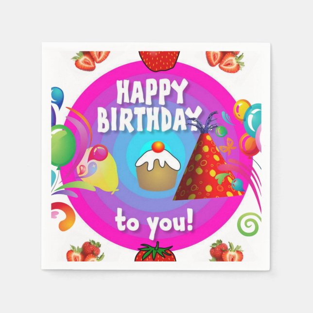 Servilleta De Papel Toallas de papel de cumpleaños feliz, fresa (Anverso)