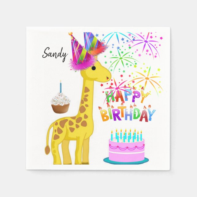 Servilleta De Papel Toallas de Papel de Cumpleaños Feliz, Giraffe (Anverso)