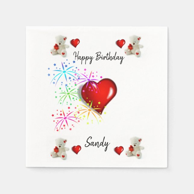 Servilleta De Papel Toallas de Papel de Cumpleaños Feliz, Oso de Teddy (Anverso)