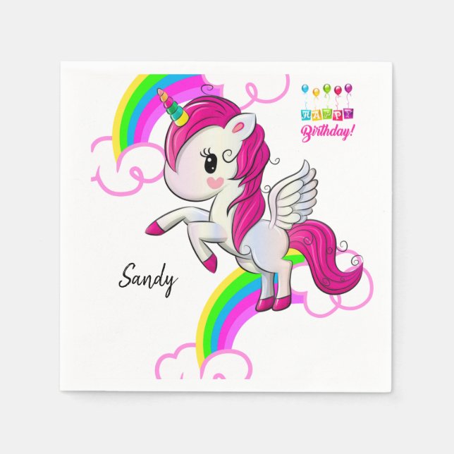 Servilleta De Papel Toallas de Papel de Cumpleaños Feliz, Unicornio (Anverso)