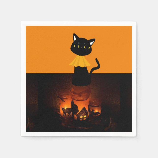 Servilleta De Papel Toallas de papel de Halloween, gato negro (Anverso)