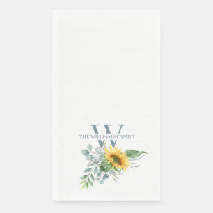 Servilleta De Papel Toallas de papel de monograma de girasol acuarela