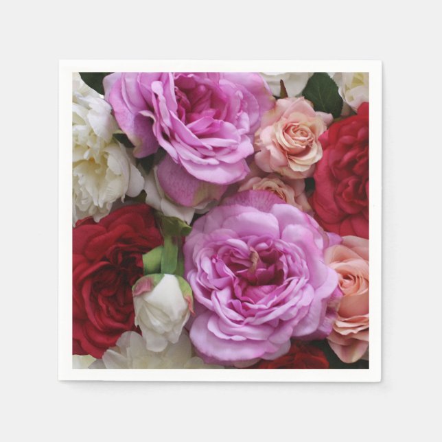 Servilleta De Papel Toallas de papel floral con rosas y peonías (Anverso)