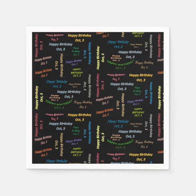Servilleta De Papel Toallas de papel octubre, 3 cumpleaños (Anverso)