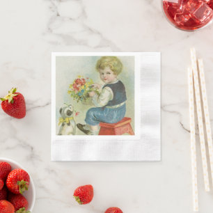 Servilleta De Papel Toallas de papel Vintage Boy y Puppy