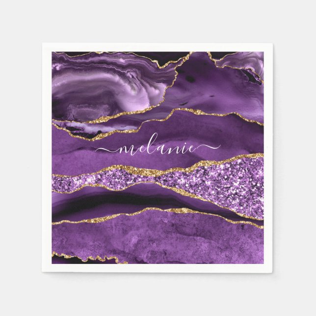 Servilleta De Papel Toallas de Purpurina Purple Gold con nombre person (Anverso)