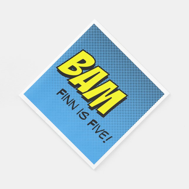 Servilleta De Papel Toallas de superhéroe - "Bam" amarillo azul espald (Esquina)