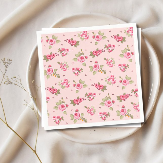 Servilleta De Papel Toallas desechables Románicas Rosa Floral Rosa (Romantic Pink Rose Floral Disposable Napkins)