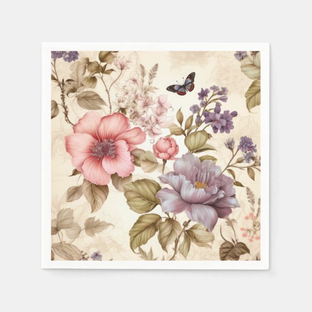 Servilleta De Papel Toallas Florales Púrpura Vintage (Anverso)