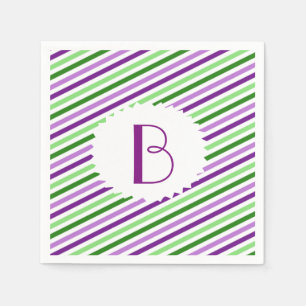 Servilleta De Papel Toallas monogramadas en rayas moradas y verdes