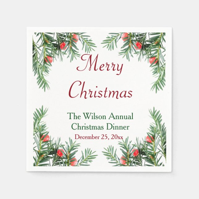 Servilleta De Papel Toallas Navidades de Evergreen y Red Berries (Anverso)