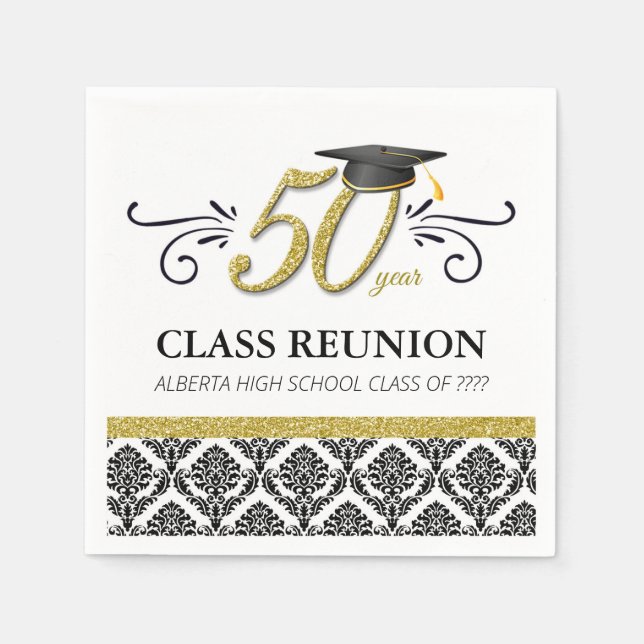 Servilleta De Papel Toallas para Reunión de Clase 50 años - Negro y Or (Anverso)