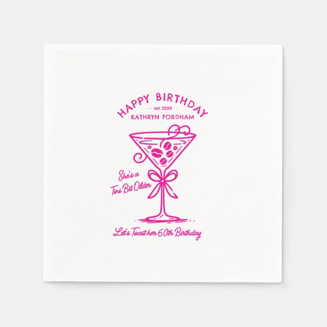 Servilleta De Papel Toallas personalizadas 60 cumpleaños Martini rosa (Anverso)