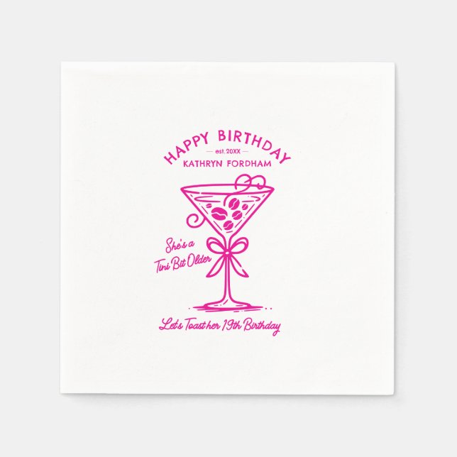 Servilleta De Papel Toallas personalizadas Martini rosado 19 cumpleaño (Anverso)