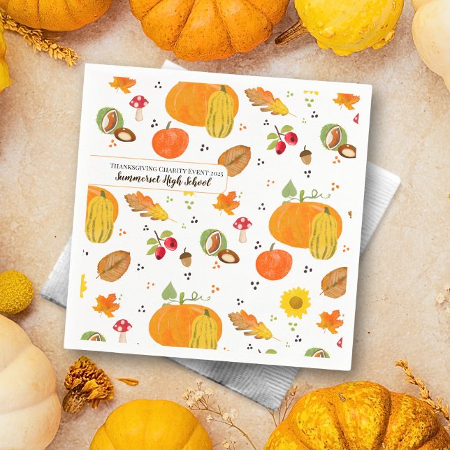 Servilleta De Papel Toallas personalizadas para los amantes del amor d (Napkins with autumnal pattern, featuring pumpkins, leafs, mushrooms, buckeyes, sunflower & rose hip)