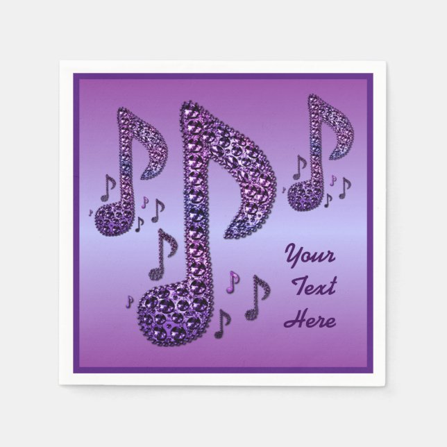 Servilleta De Papel Toallas personalizadas Purple Sparkle Music Notes (Anverso)