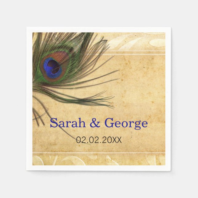 Servilleta De Papel Toallas personalizadas Rustic Peacock Feather (Anverso)