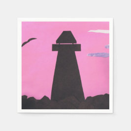 Servilleta De Papel Toallas rosas con un faro de silueta