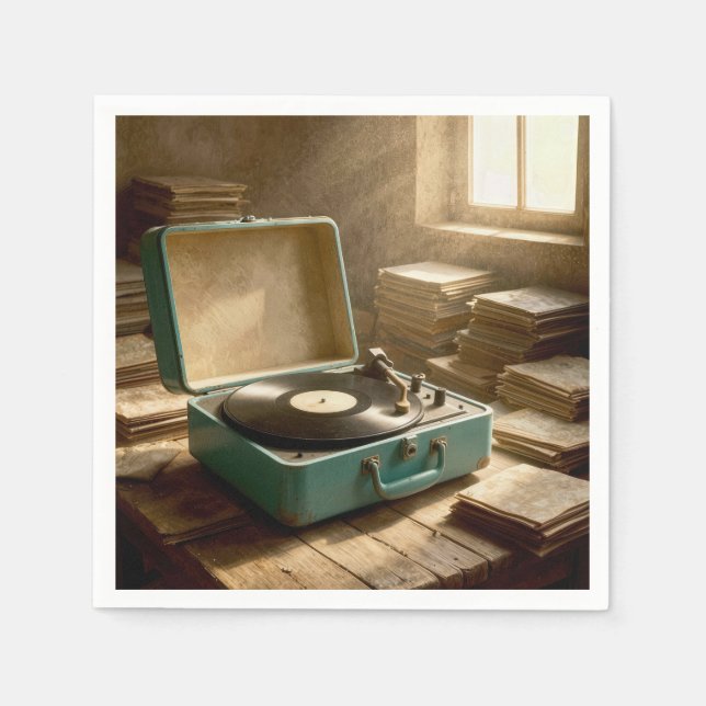 Servilleta De Papel Tocadiscos portátil retro con vinilo (Anverso)