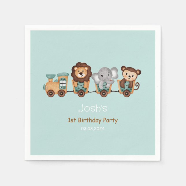 Servilleta De Papel TODO ABOARD Train Fiesta Kids Cumpleaños (Anverso)