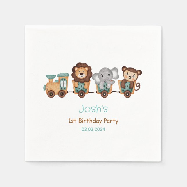 Servilleta De Papel TODO ABOARD Train Fiesta Kids Cumpleaños (Anverso)