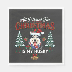 Servilleta De Papel Todo lo que Quiere la Navidad es Perro Husky Gorro