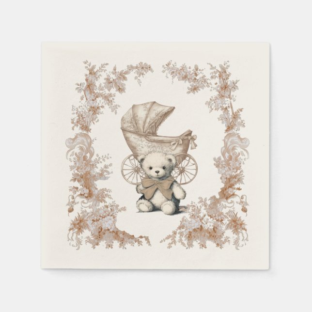 Servilleta De Papel Toile Brown Teddy Bear Carrier Baby Shower (Anverso)