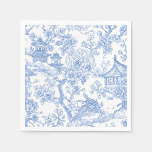 Servilleta De Papel Toile de Chinoiserie Azul Dragón Flor de Cerezo