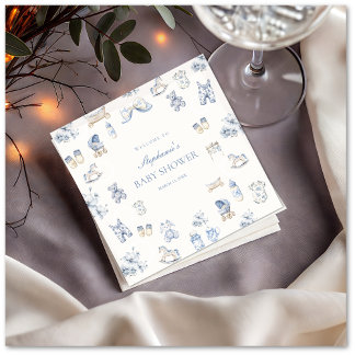 Servilleta De Papel Toile De Jouy Baby Shower Lazo Azul Niño