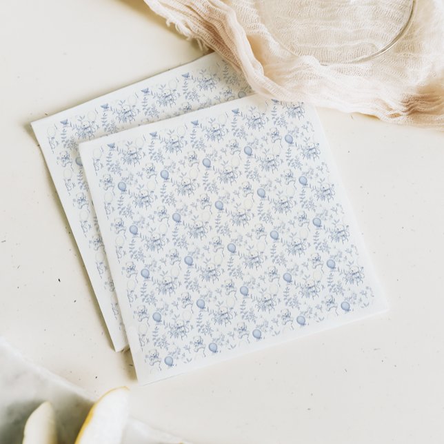 Servilleta De Papel Toile De Jouy Bear Blue Baby Shower (Subido por el creador)