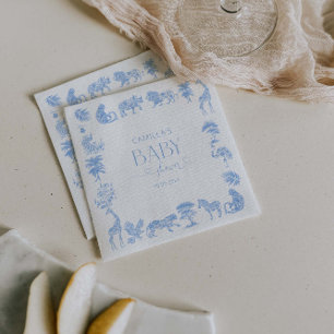 Servilleta De Papel Toile De Jouy Blanco Y Azul Safari baby Shower