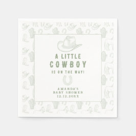 Servilleta De Papel Toile de Jouy Green Cowboy Baby Shower Occidental