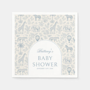 Servilleta De Papel Toile De Jouy Safari Animales Blue Boy Baby Shower