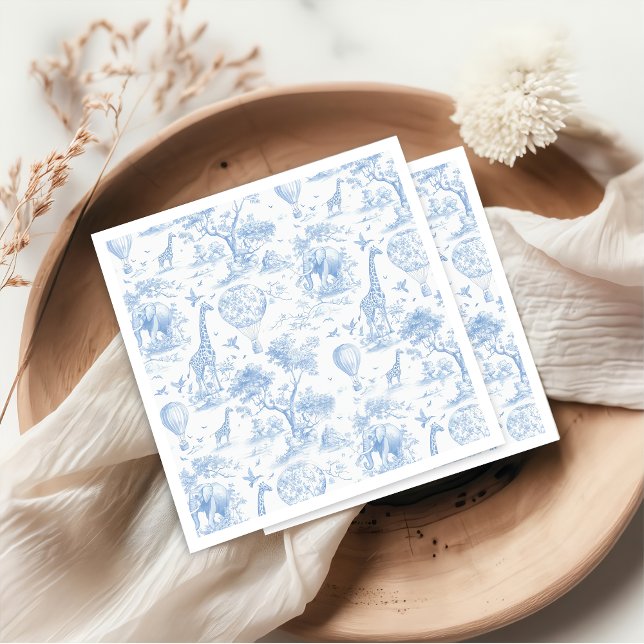 Servilleta De Papel Toile de Jouy Safari Blue Baby Shower Napkins (Subido por el creador)