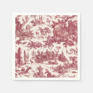 Servilleta De Papel Toile Francés Rústico Vintage-Rojo y Beige