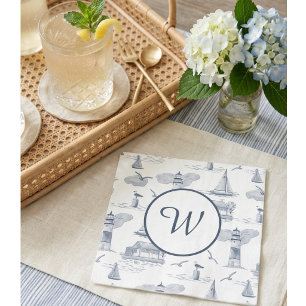 Servilleta De Papel Toile Monograma Costero Preppy Náutico