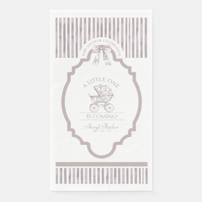 Servilleta De Papel Toile Neutral De Jouy Baby Shower Napkin (Anverso)
