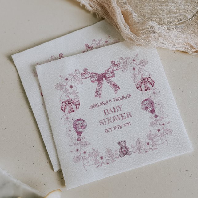Servilleta De Papel Toile Pastel Pink Retro Bear juguetes Baby Shower (Subido por el creador)