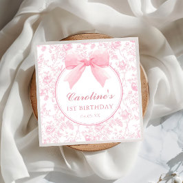 Servilleta De Papel Toile Pink Bow Floral Chinoiserie Napkins Cumpleañ