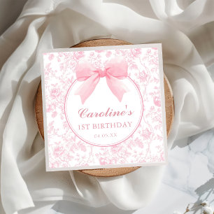 Servilleta De Papel Toile Pink Bow Floral Chinoiserie Napkins Cumpleañ