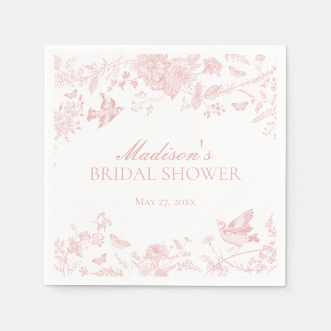Servilleta De Papel Toile Rosa De Jouy Vintage Floral Bridal Shower (Anverso)