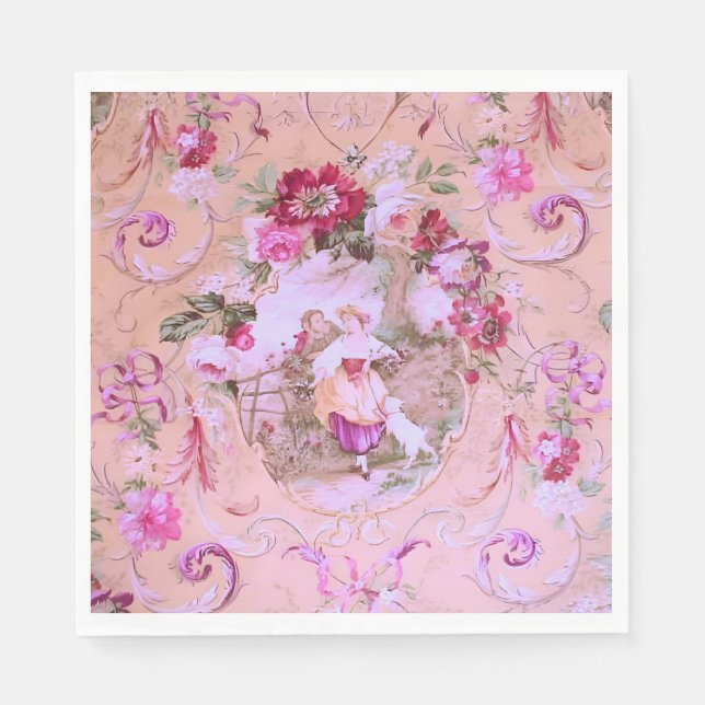 Servilleta De Papel Toile victoriano antiguo Rococo estilo Floral Rosa (Anverso)