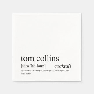 Servilleta De Papel Tom Collins Cita moderna Cóctel de tipografía negr