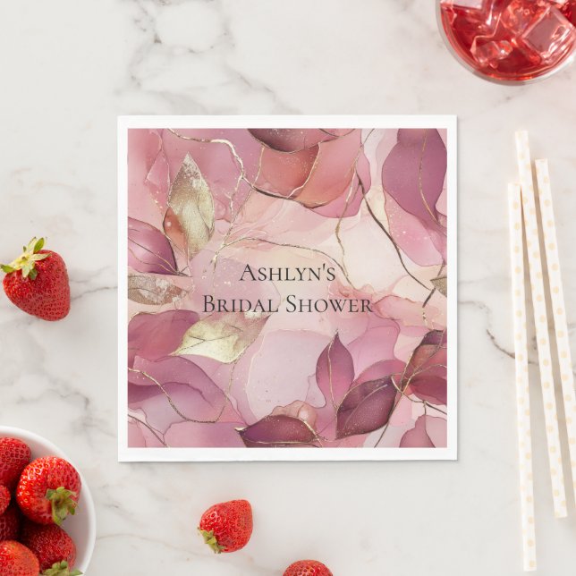 Servilleta De Papel Tono Rosa Oro Hojas Shower Nupcial (In situ)