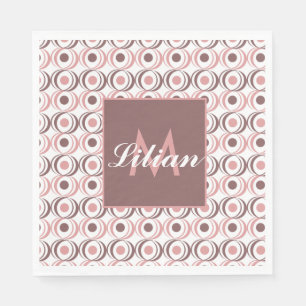 Servilleta De Papel Tono Terroso Retro Circular Rosa Monogramado