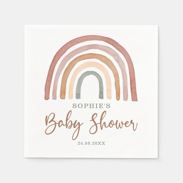 Servilleta De Papel Tonos apagados Boho Rainbow Baby Shower (Anverso)