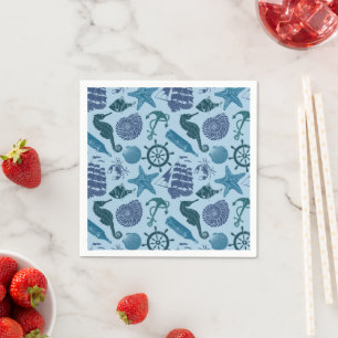 Servilleta De Papel Tonos Náuticos De Patrón Azul