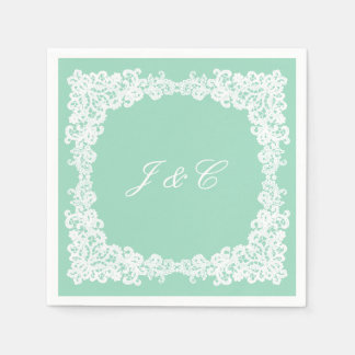 Servilleta De Papel Toque de coctel de encaje blanco y verde
