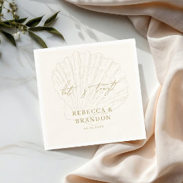 Servilleta De Papel Toquemos Marfil y Oro Bodas Costeras Conchas Marin